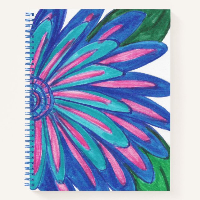 Cuaderno Bloc de notas en espiral de flores azules (Anverso)