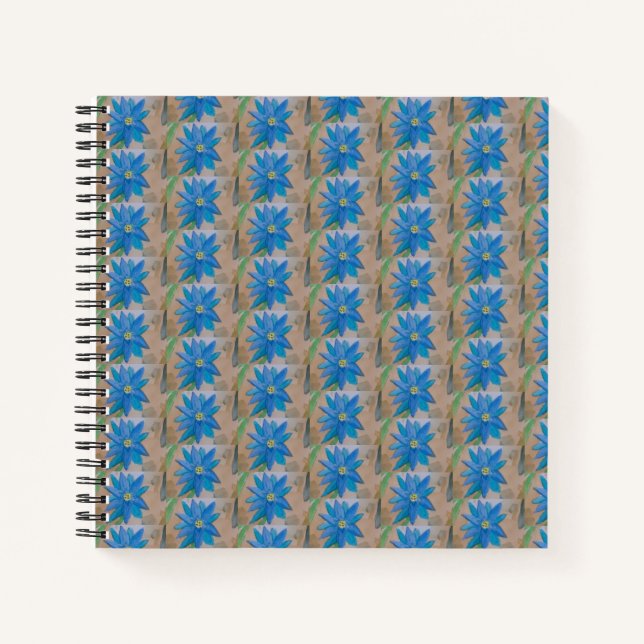 Cuaderno Bloc de notas en espiral de flores azules (Anverso)