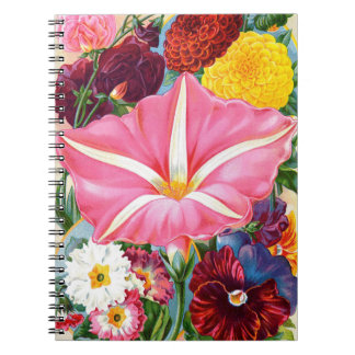 Cuaderno Bloc de notas en espiral de flores de luna de Vict
