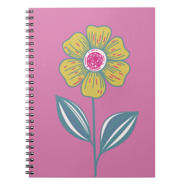 Cuaderno Bloc de notas en espiral de flores folklóricas (Frente)