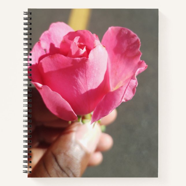 Cuaderno bloc de notas en espiral de flores Rosa (Anverso)