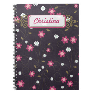Cuaderno Bloc de notas en espiral de flores rosadas