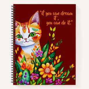 Cuaderno bloc de notas en espiral de flores y gato cortado