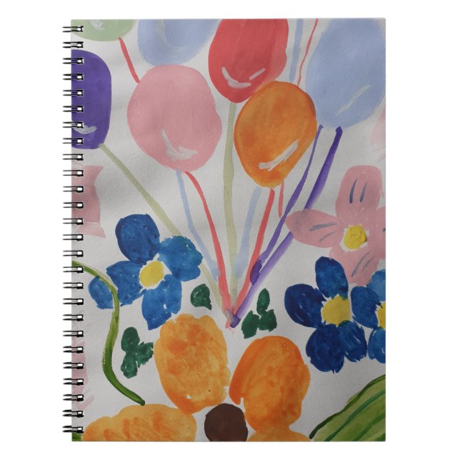 Cuaderno Bloc de notas en espiral de flores y globos (Frente)