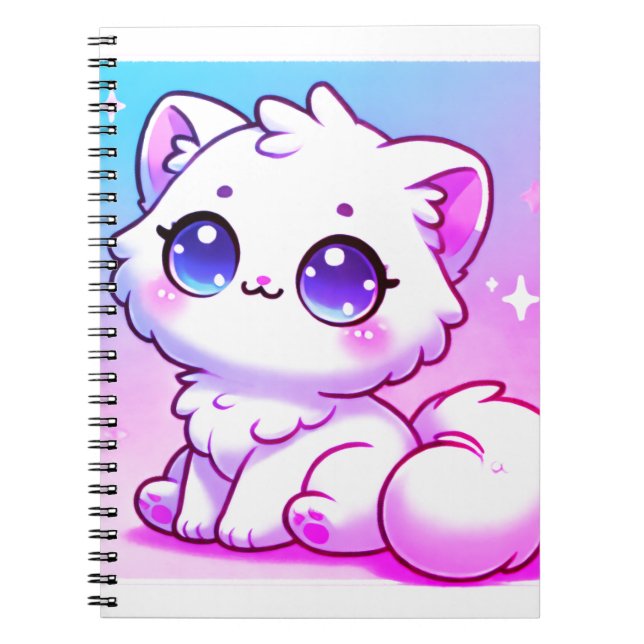 Cuaderno Bloc de notas en espiral de gato de Kawaii (Frente)