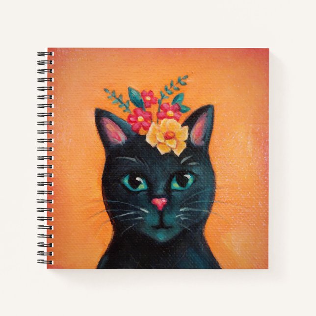 Cuaderno Bloc de notas en espiral de gato negro (Anverso)