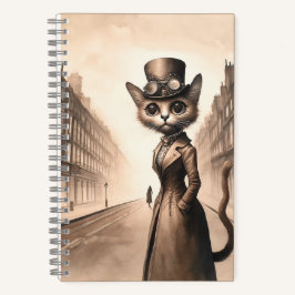 Cuaderno Bloc de notas en espiral de gato Steampunk