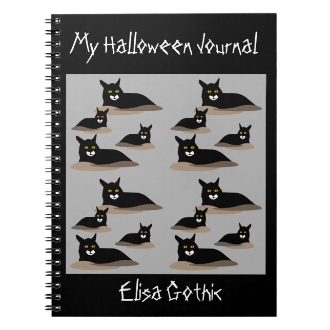 Cuaderno Bloc de notas en espiral de gatos negros de Hallow (Frente)