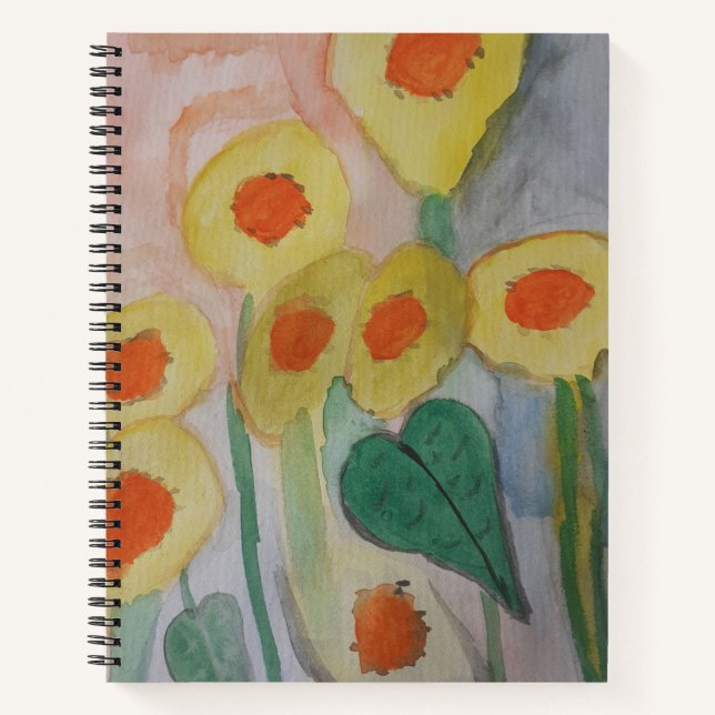 Cuaderno Bloc de notas en espiral de girasoles abstracto (Anverso)