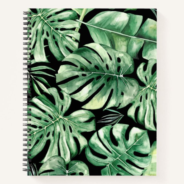 Cuaderno Bloc de notas en espiral de hojas de monstera (Anverso)