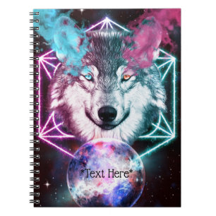 Cuaderno Bloc de notas en espiral de lobo de fantasía