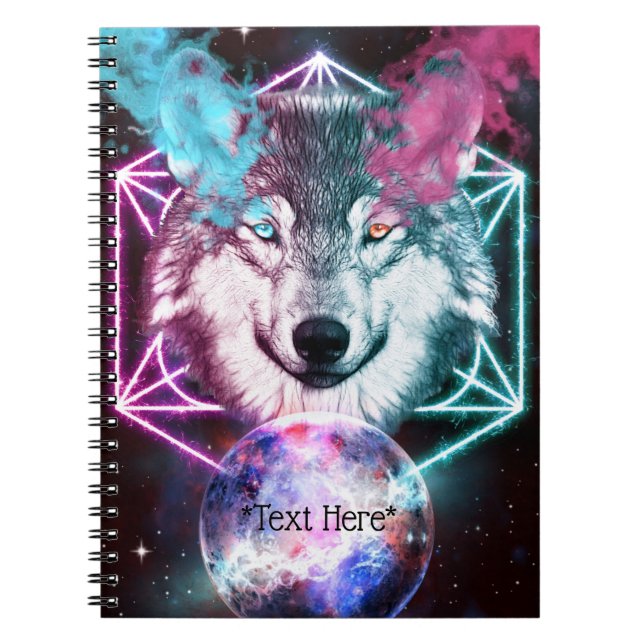 Cuaderno Bloc de notas en espiral de lobo de fantasía (Frente)