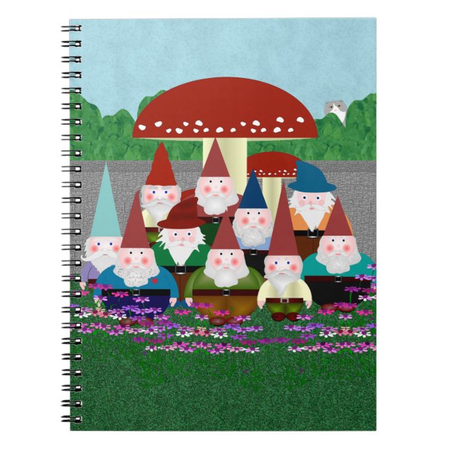 Cuaderno Bloc de notas en espiral de los gnomos de jardín (Frente)