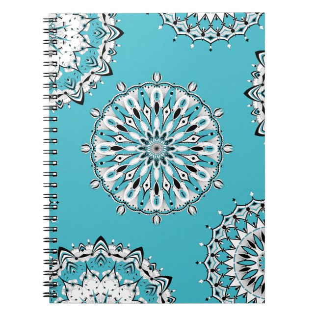 Cuaderno Bloc de notas en espiral de Mandala azul 2 (Frente)