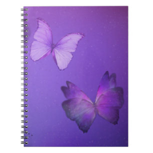 Cuaderno Bloc de notas en espiral de mariposas púrpura