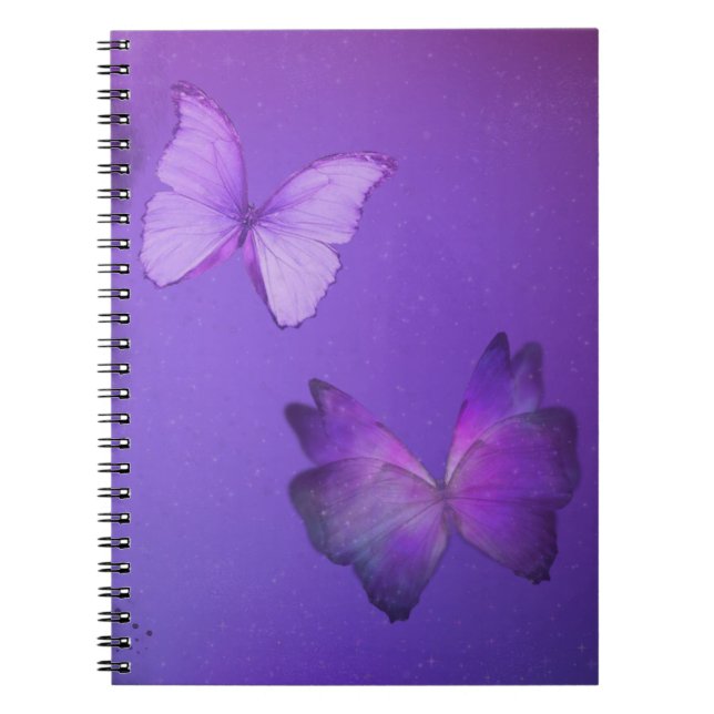 Cuaderno Bloc de notas en espiral de mariposas púrpura (Frente)