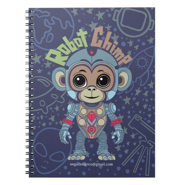 Cuaderno Bloc de notas en espiral de monos robots (Frente)