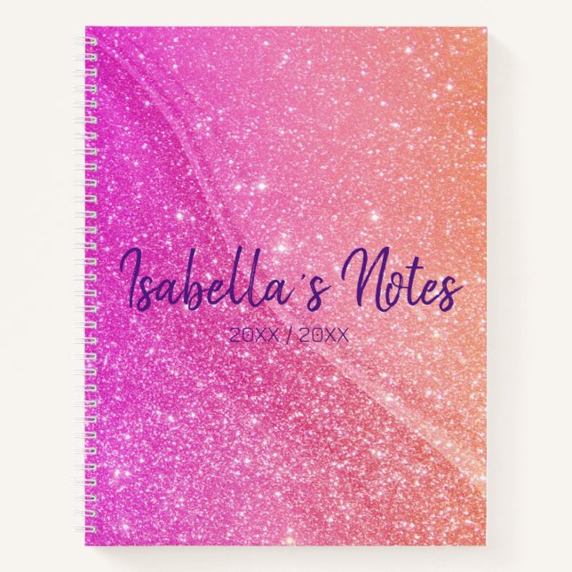 Cuaderno Bloc de notas en espiral de naranja rosa brillante (Anverso)