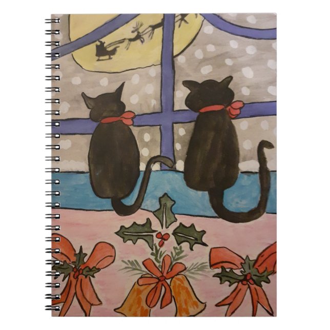 Cuaderno Bloc de notas en espiral de Navidades de gato negr (Frente)