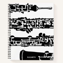Cuaderno Bloc de notas en espiral de Oboe en blanco y negro