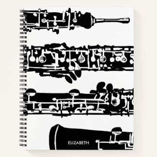 Cuaderno Bloc de notas en espiral de Oboe en blanco y negro