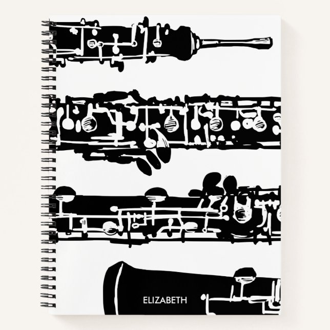 Cuaderno Bloc de notas en espiral de Oboe en blanco y negro (Anverso)