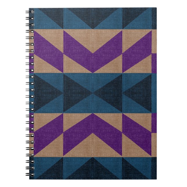 Cuaderno Bloc de notas en espiral de patrón azteca azul púr (Frente)