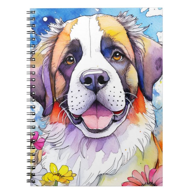 Cuaderno Bloc de notas en espiral de perro de St. Bernard (Frente)