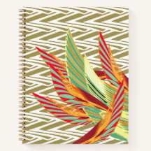 bloc de notas en espiral de plumas tropicales