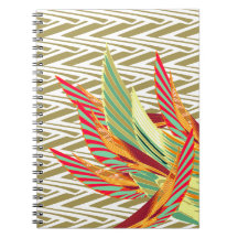 bloc de notas en espiral de plumas tropicales