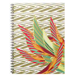 Cuaderno bloc de notas en espiral de plumas tropicales