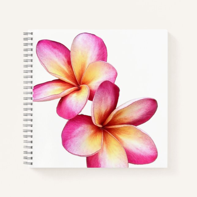 Cuaderno Bloc de notas en espiral de plumeria rosa (Anverso)