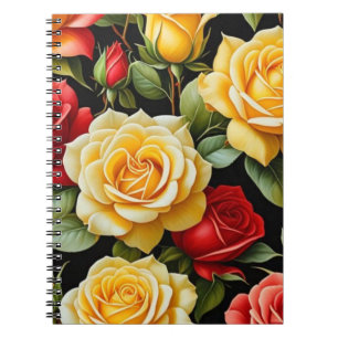 Cuaderno Bloc de notas en espiral de rosas amarillas y roja