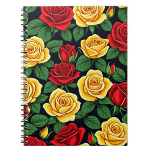Cuaderno Bloc de notas en espiral de rosas rojas y amarilla