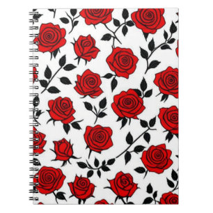 Cuaderno Bloc de notas en espiral de Rosas rojos y negros