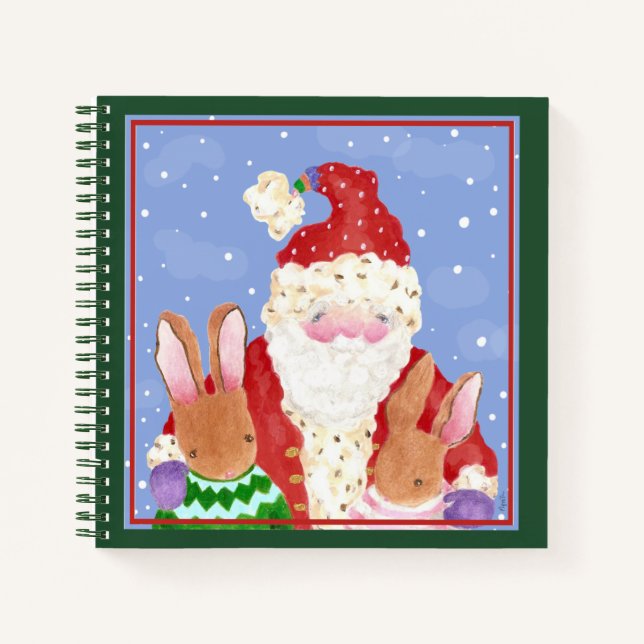 Cuaderno Bloc de notas en espiral de Santa y conejillos (Anverso)