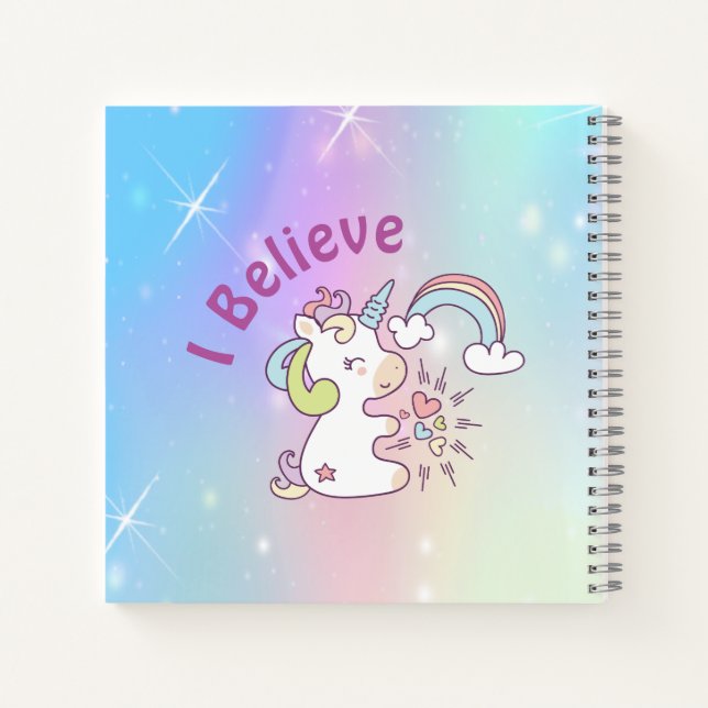 Cuaderno Bloc de notas en espiral de Unicornio con arcoiris (Reverso)