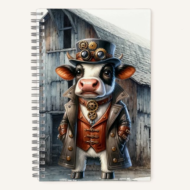 Cuaderno Bloc de notas en espiral de vaca Steampunk (Anverso)