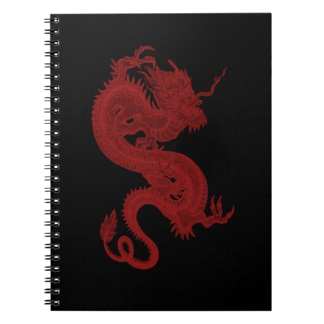 Cuaderno Bloc de notas en espiral del dragón rojo (Frente)