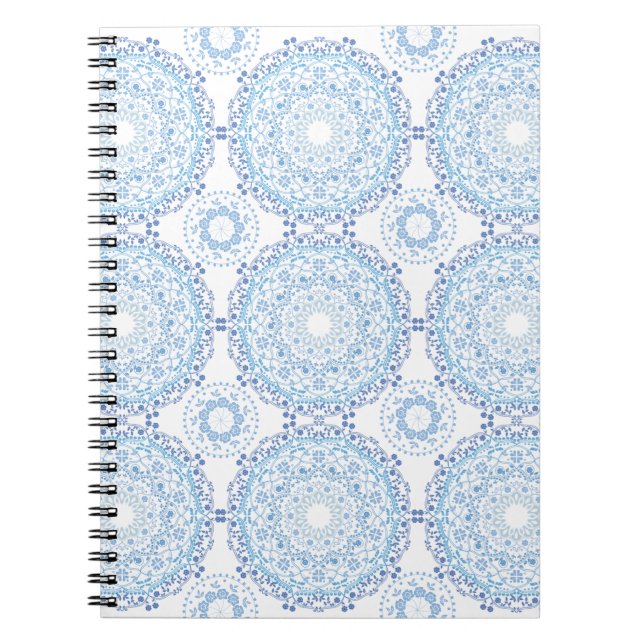 Cuaderno Bloc de notas en espiral del patrón de Mandala azu (Frente)
