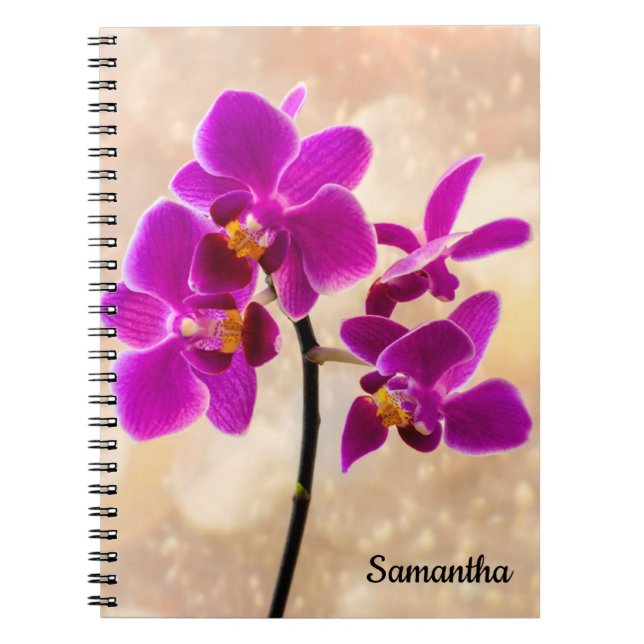 Cuaderno bloc de notas en espiral morado de orquídeas (Frente)