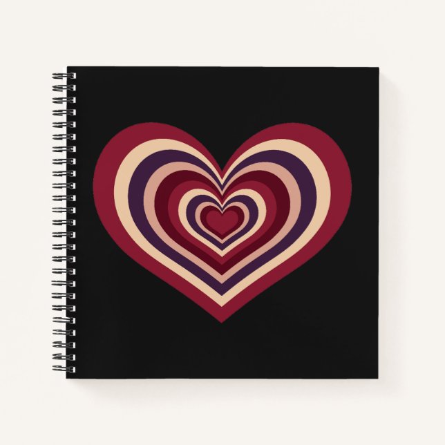 Cuaderno Bloc de notas en espiral negra con corazón rojo re (Anverso)