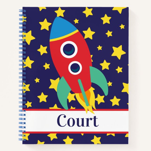 Cuaderno Bloc de notas en espiral personalizado de cohete e (Anverso)