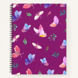 Cuaderno Bloc de notas en espiral púrpura con mariposas