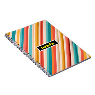 Cuaderno Bloc de notas en espiral retro a rayas Geométric