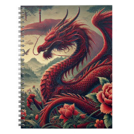 Cuaderno Bloc de notas en espiral rojo japonés | Asia elega