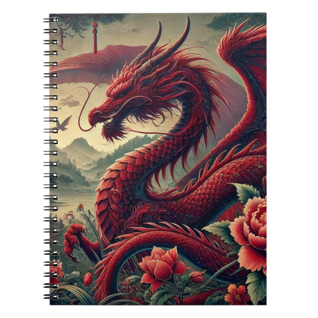 Cuaderno Bloc de notas en espiral rojo japonés | Asia elega (Frente)