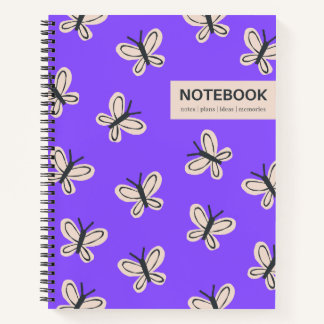 Cuaderno bloc de notas enlazado en espiral de mariposas púr