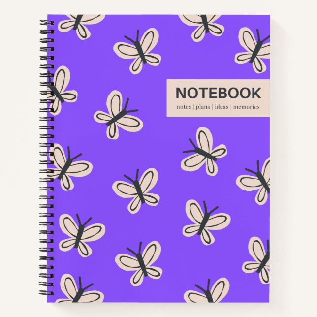 Cuaderno bloc de notas enlazado en espiral de mariposas púr (Anverso)