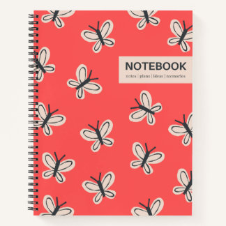 Cuaderno bloc de notas enlazado en espiral de mariposas roj